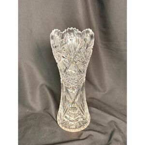 Vintage Cut Crystal Trumpet Vase 12" Sawtooth Rim